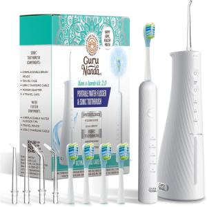 imageGuruNanda Lion ampamp Lamb Kit 20 Electric Toothbrush with Water Flosser Combo 4 Jet Tips 4 Brush Heads ampamp IPX7 Waterproof Design for Complete Oral Care TealWhite
