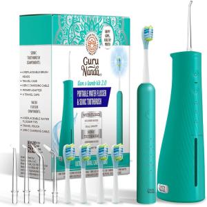 imageGuruNanda Lion ampamp Lamb Kit 20 Electric Toothbrush with Water Flosser Combo 4 Jet Tips 4 Brush Heads ampamp IPX7 Waterproof Design for Complete Oral Care TealTeal