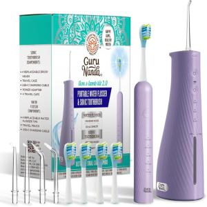 imageGuruNanda Lion ampamp Lamb Kit 20 Electric Toothbrush with Water Flosser Combo 4 Jet Tips 4 Brush Heads ampamp IPX7 Waterproof Design for Complete Oral Care TealLavender