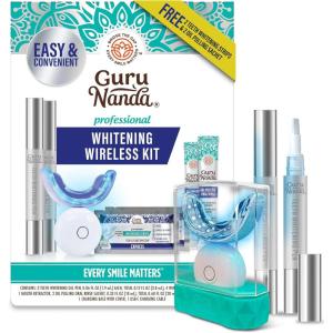 imageGuruNanda Professional Teeth Whitening Wireless Kit with LED Light ampamp Whitening Pen Helps Remove Surface Stains from Coffee Food Soda 40 Treatments
