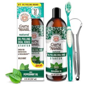 imageGuruNanda Starter Pulling Oil Mouthwash for Natural Teeth Whitening Coconut and Peppermint Oil for Fresh Breath ampamp Happy Gums AlcoholFree 8 Oz8 Fl Oz Pack of 1