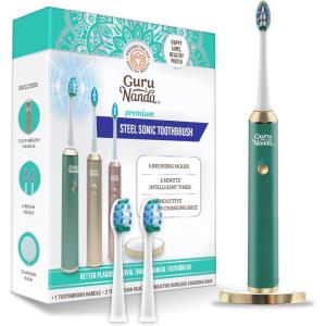 imageGuruNanda Steel Sonic Toothbrush  Rechargeable 5 Modes 2 Min Smart Timer ampamp Replacement Brush Heads  TealTeal