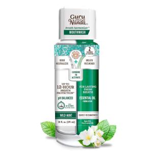 imageGuruNanda Teeth Whitening Dual Barrel Oxyburst Mouthwash  Alcohol ampamp Fluoride Free Hydrogen Peroxide to Promote Whiter Teeth  Wild Mint  20 Fl OzBreath Harmonizer Mouthwash