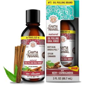 imageGuruNanda Travel Size Coconut Oil Pulling 7 Essential Oils ampamp Vitamins Promotes Fresh Breath ampamp Happy Gums No Alcohol ampamp Fluoride 3 ozNeemAshwagandha