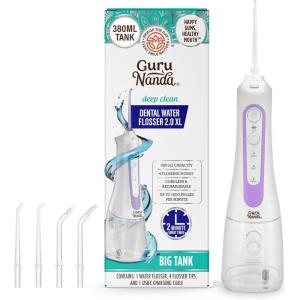 imageGuruNanda Water Dental Flosser 20 XL  380ML Large Tank 4 Flossing Modes Cordless ampamp Portable with Smart Timer for Deep Cleaning ampamp Happy Gums  WhiteLavender