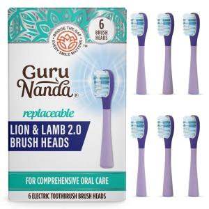 imageGuruNanda Lion ampamp Lamb 20 Replacement Brush Head Pack of 6 RoundEnded Soft Bristles to Help with Plaque Control BPAFree IPX7 WaterproofLavender