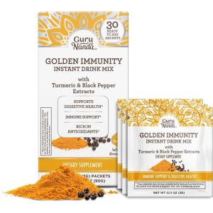 imageGuruNanda Golden Immunity Instant Drink Mix with Turmeric ampamp Black Pepper  Rich in Antioxidants to Support Immune System ampamp Digestive Health  Saffron ampamp Almond Flavored OnTheGo Sachets 30 Count
