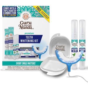 imageGuruNanda Premium Teeth Whitening Kit with Wired LED Light ampamp Whitening Pen Works with iPhone ampamp Android Helps Remove Surface Stains from Coffee Food Soda