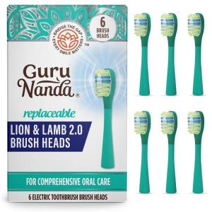 imageGuruNanda Lion ampamp Lamb 20 Replacement Brush Head Pack of 6 RoundEnded Soft Bristles to Help with Plaque Control BPAFree IPX7 WaterproofTeal