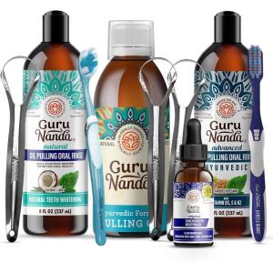 imageGuruNanda Advanced Formula Oil Pulling with Tongue Scraper Original Oil Pulling Cocomint  Coconut and Peppermint Oil Pulling ampamp Concentrated Mouthwash for Fresh Breath ampamp Healthy Teeth ampamp Gums