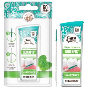 imageGuruNanda 2in1 QuickPik Toothpick ampamp Interdental Pick  Soft Rubber Bristles for Plaque Removal ampamp Improved Oral Care Comes with a Travel Case for OnTheGo Use 60ct60 Count