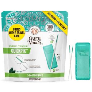 imageGuruNanda 2in1 QuickPik Toothpick ampamp Interdental Pick  Soft Rubber Bristles for Plaque Removal ampamp Improved Oral Care Comes with a Travel Case for OnTheGo Use 60ct300 Count
