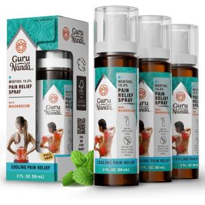 imageGuruNanda Menthol with Magnesium Spray for Pain Relief  105 Menthol Cooling Spray for Muscle Joint ampamp Back Discomfort  NoMess FastActing Relief Pack of 3Pack of 3