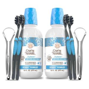 imageGuruNanda Oxyburst Teeth Whitening Mouthwash  Alcohol ampamp Fluoride Free with Hydrogen Peroxide ampamp 7 Essential Oils for OnTheGo Freshness Wild Mint 2x16 fl oz