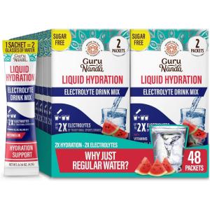 imageGuruNanda Hydramate SugarFree Electrolyte Powder  Watermelon Flavor Electrolyte Drink with Vitamins B ampamp C for Dehydration Exercise ampamp Energy NonGMO 48 Count