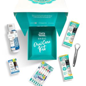 imageGuruNanda Basic Better Gums Regimen 2 CocoMint Pulling Oil Tongue Scraper Butter on Gums Toothbrush 6 Count Concentrated ampamp Dual Barrel Mouthwash