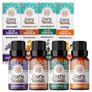 imageGuruNanda Essential Oils Set Pack of 4 x 05 Fl Oz  Pure Natural Frankincense Lavender Eucalyptus ampamp Orange Aromatherapy Oils for Diffusers DIY ampamp Home Use