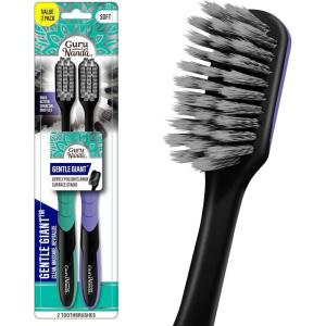 image:imageGuruNanda Gentle Giant Charcoal Toothbrush  Dual Action Flossing Spiral Bristles NonSlip Ergo Dexa Grip Handle Helps in Teeth Whitening BPA Free 2ctCharcoal