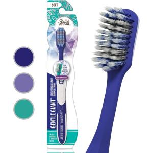 image:imageGuruNanda Gentle Giant Charcoal Toothbrush  Dual Action Flossing Spiral Bristles NonSlip Ergo Dexa Grip Handle Helps in Teeth Whitening BPA Free 2ctRegular