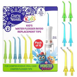 image:imageGuruNanda Kids Water Flosser Replacement Tips  Compatible with GuruNanda Kids Water Flosser ColorCoded Orthodontic Regular amp Short Tips Durable amp Easy to Use 6Count
