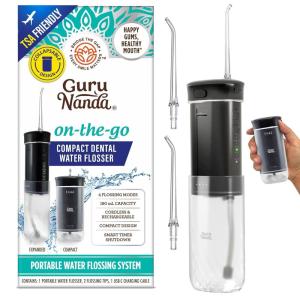 image:imageGuruNanda Valentines Day Special Compact Water Dental Flosser Portable Travel Size Oral Irrigator Flosser with Collapsible 180 ml Tank Smart Timer 4 Flossing Modes TSAFriendly  PinkBlack