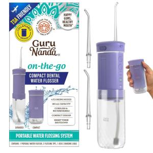 image:imageGuruNanda Valentines Day Special Compact Water Dental Flosser Portable Travel Size Oral Irrigator Flosser with Collapsible 180 ml Tank Smart Timer 4 Flossing Modes TSAFriendly  PinkLavender