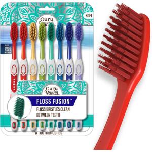 image:imageGuruNanda Floss Fusion Toothbrush with Dual Action Soft Flossing Bristles Ultrafine Tapered Bristles for Deeper Cleaning BPA amp PFASFree 8 CountPack of 8
