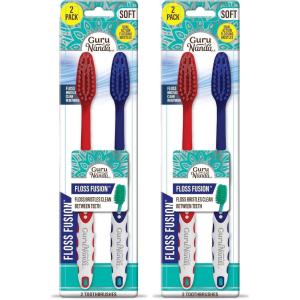 image:imageGuruNanda Floss Fusion Toothbrush with Dual Action Soft Flossing Bristles Ultrafine Tapered Bristles for Deeper Cleaning BPA amp PFASFree 8 CountPack of 4
