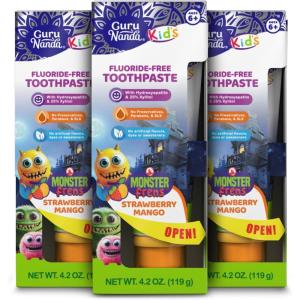 image:imageGuruNanda Kids Toothpaste with 2 Hydroxyapatite amp 25 Xylitol FluorideFree Strawberry Mango Flavor Safe if Swallowed Gentle amp Safe for Young Teeth amp Gums 42 oz42 Ounce Pack of 3