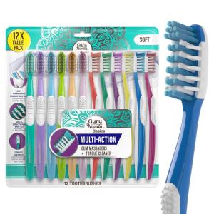 image:imageGuruNanda MultiAction Directional Bristle Toothbrush with Tongue Cleaner Ergonomic Handle Soft Bristles 12 Count