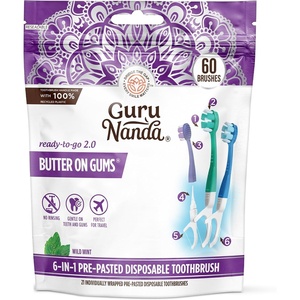 image:imageGuruNanda 6in1 ReadytoGo Disposable Toothbrush PrePasted Butter on Gums Softex Bristles Floss amp Toothpick Tongue amp Cheek Cleaner Individually Wrapped amp TSA Friendly 60 Ct